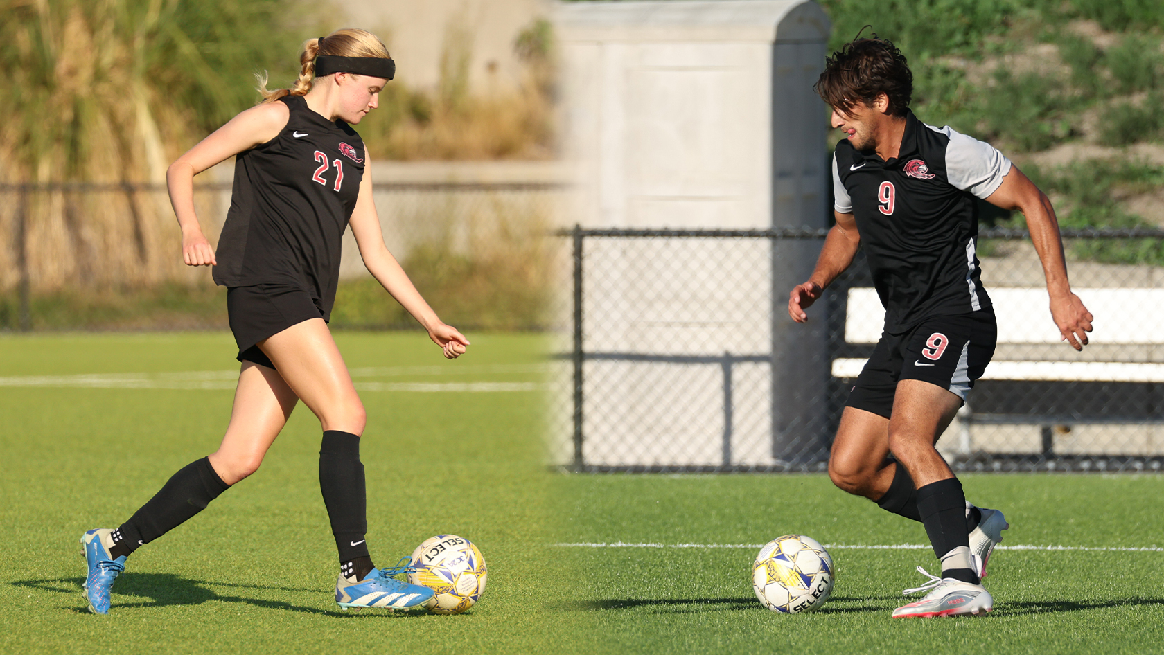 Soccer players dribbling